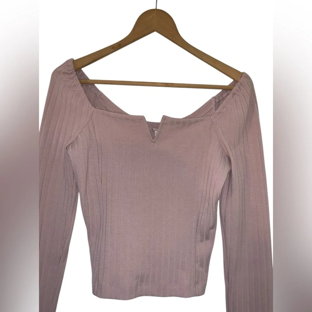 Free People After Party Top Ribbed Long-Sleeve Mauve Color Size M